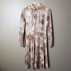 Vintage Floral Midi Dress - Cream and Pink